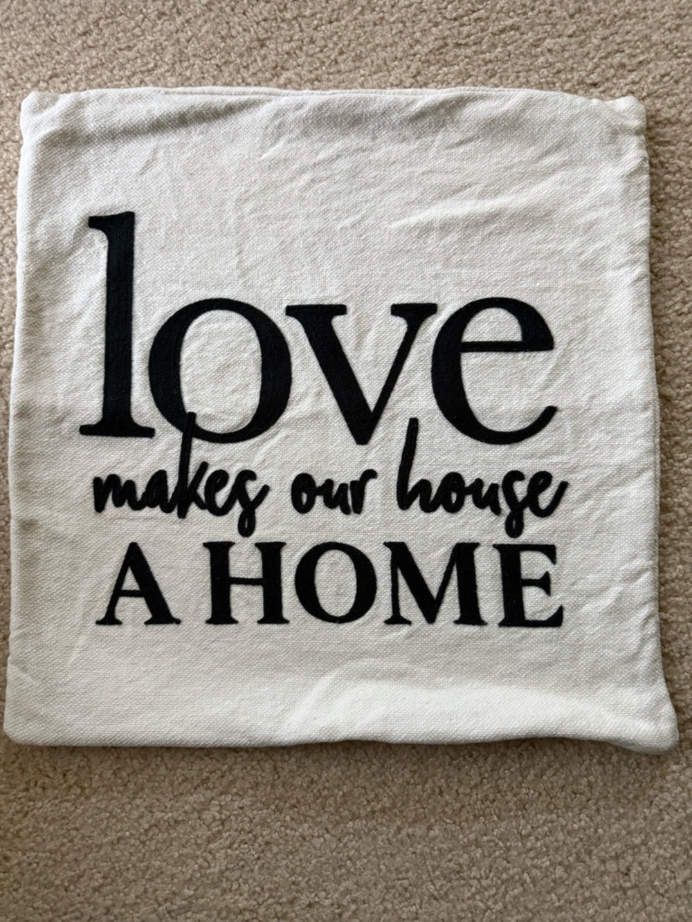 Indigo White Pillow Cover with Black 'Love Makes Our House A Home' Text
